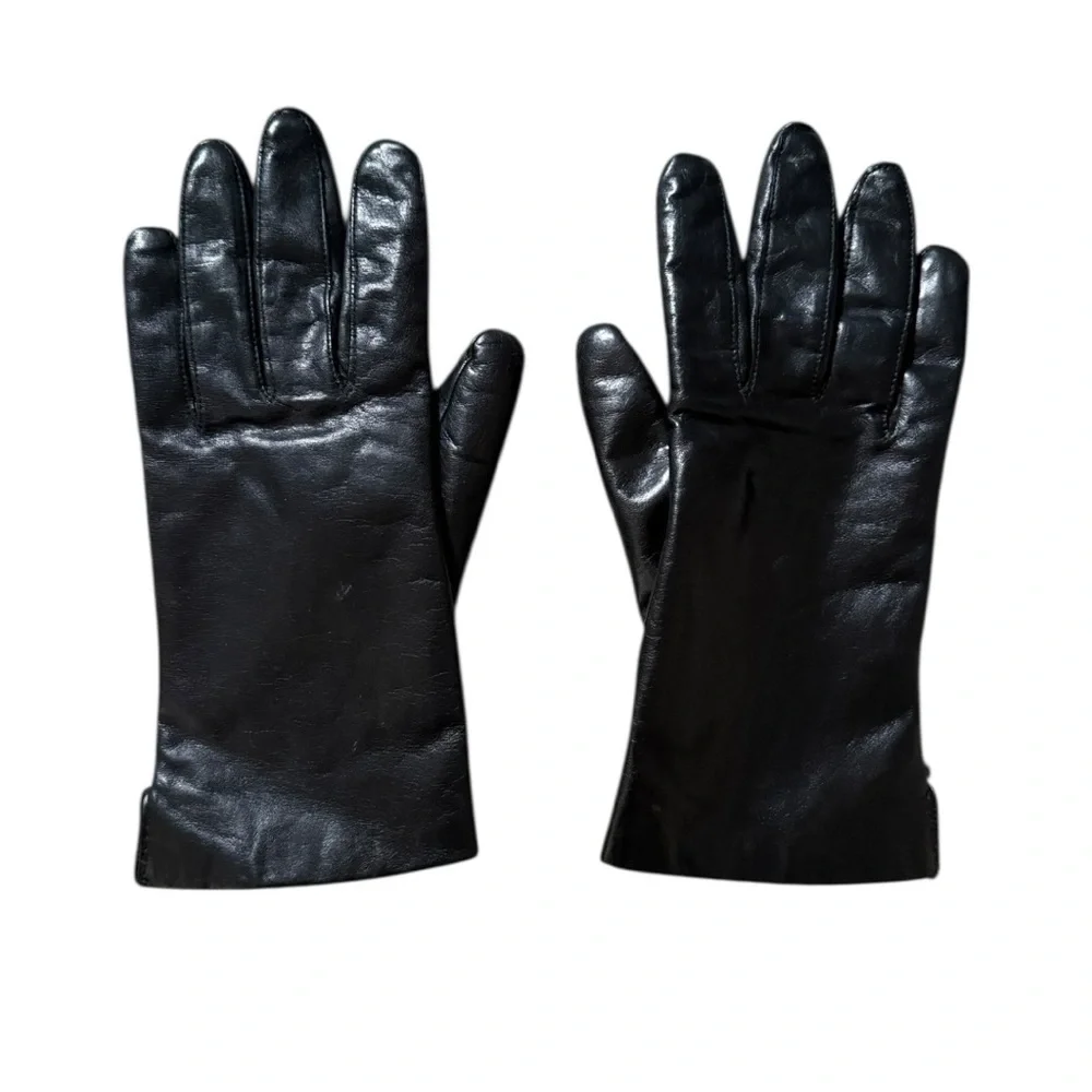 Fownes Black Leather Gloves Fur Lined Soft Size 7